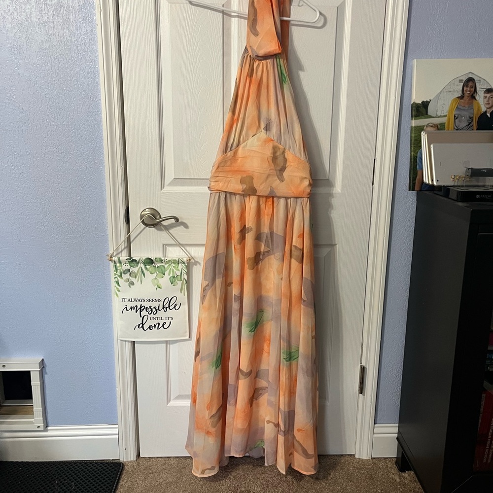 Elegant Orange Halter Maxi Dress